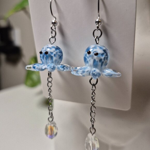 Adorable Glass Octopus Earrings | Handmade - Picture 3 of 6